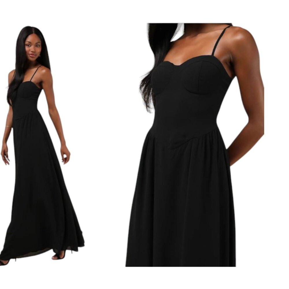 NWOT Lulus Exuding Excellence Black Sleeveless Bustier Maxi Dress